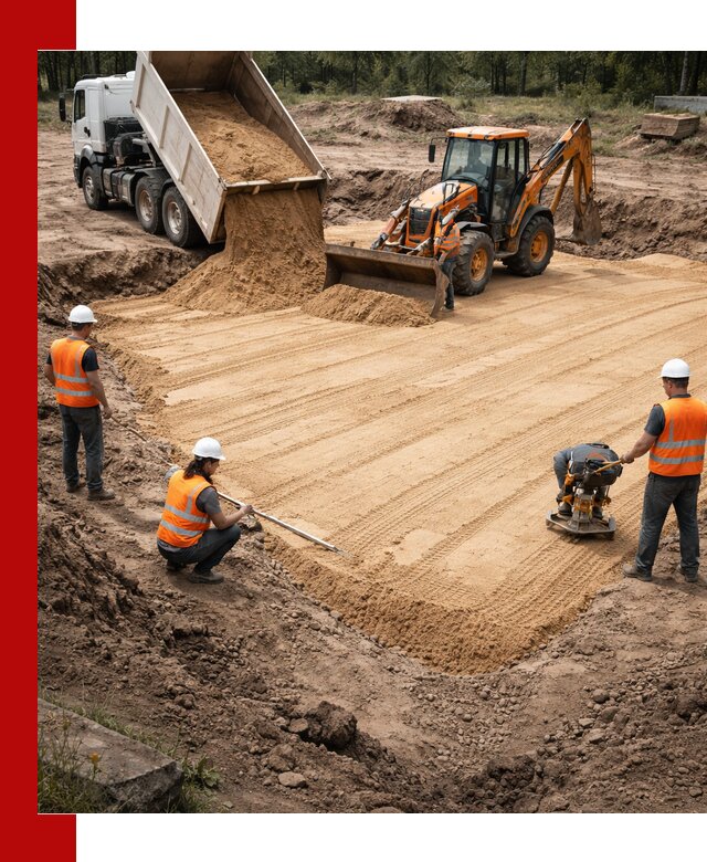 Устройство песчаной подушки для фундаментов и дорог в Рассказове